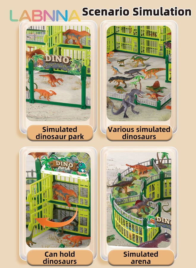 LABNNA 215PCS Dinosaur Building Set, Dinosaur Toys Kit with 18 Dinosaur Figures, Creative Dino Park Playset, Dinosaur-themed Dollhouse, DIY Dino Themed Craft Kit, Fun Interactive Toys, Ideal Gift for Kids, 52*40*23cm - Image 5